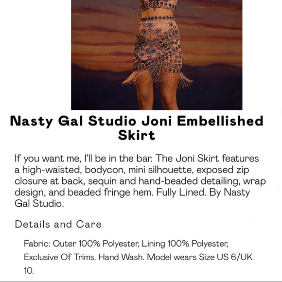 Nasty Gal Studio Joni Embellished Beaded Boho Skirt Size 4 - Picture 16 of 16